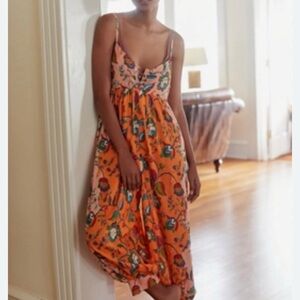 Anthropologie Orange Floral Jumpsuit